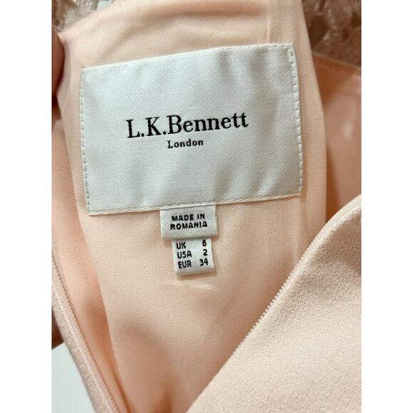 L.K. Bennett Selene Lace & Crepe Cap Sleeve Fit & Flare Midi Dress Blush Women 2 - Picture 4 of 5